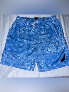 Foreign Rose- Blue Paisley athletic shorts
